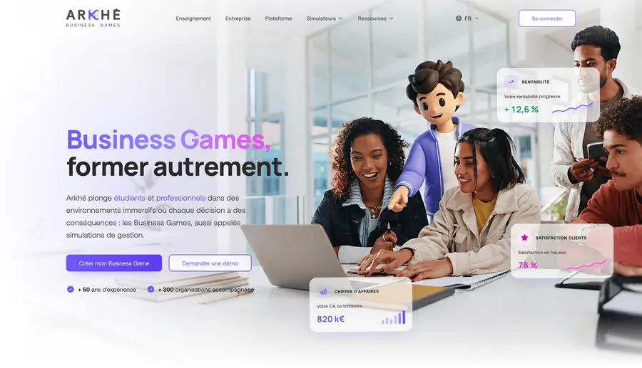 Page d’accueil du site Arkhé, éditeur de business games