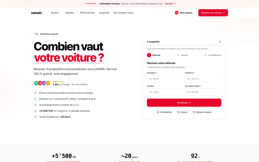 Tunnel d'estimation gratuite du site Carooh