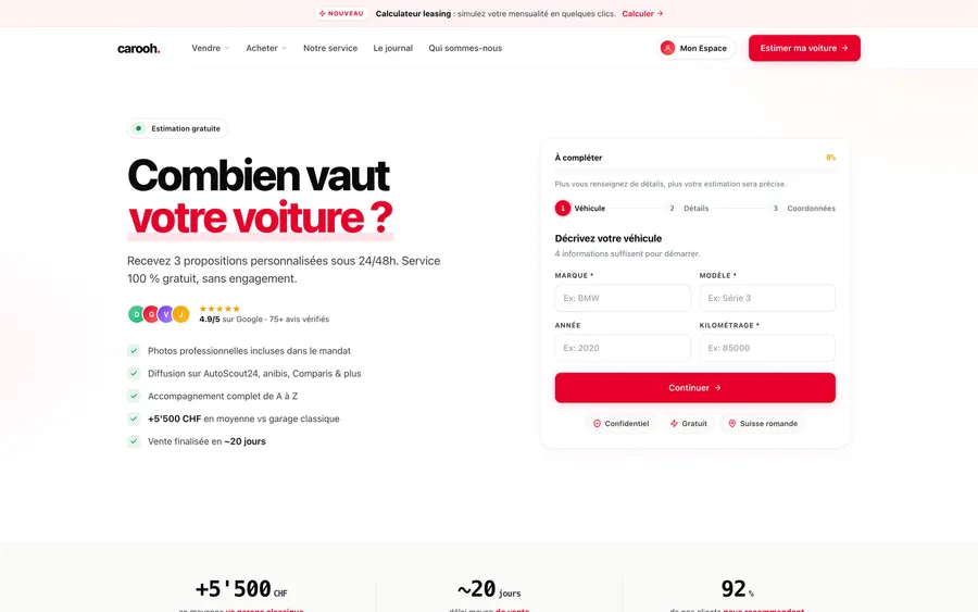 Tunnel d’estimation gratuite du site Carooh
