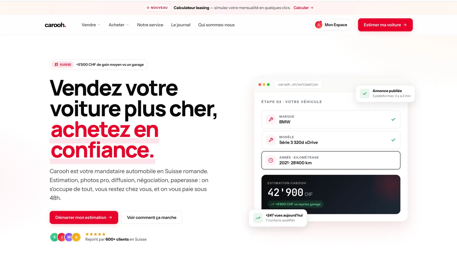 Landing page Carooh : vendez votre voiture plus cher, achetez en confiance