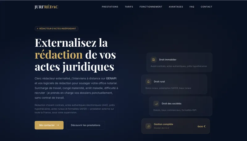 Page d'accueil de Juri'Rédac, rédacteur d'actes juridiques externalisé